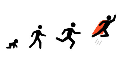 Wall Mural - crawl walk run fly stickman icon set. clipart image isolated on white background