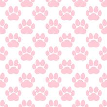 Pink Paw Print Seamless Repeating Background Pattern. Cat Or Dog Footprints. Vector Illustration. 