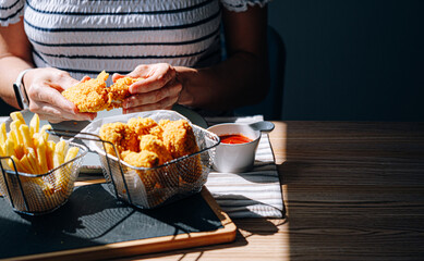 Poster - appetizing and hot chicken wings in an airy and crispy batter with different sauces