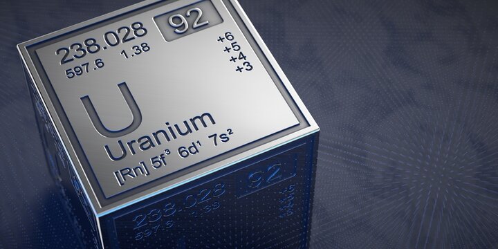 Uranium. Element 92 of the periodic table of chemical elements. 