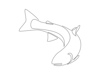 Aufkleber - Salmon fish in one continuous line drawing. Wild trout silhouette in linear sketch style on white background. Vector illustration