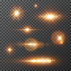 Wall Mural - light effects, star burst with sparkles isolated on transparent background. sun flash rays or gold s