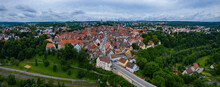 Aerial View Of The Old Part Of The City Rottweil In Germany. On A Cloudy Day In Spring.