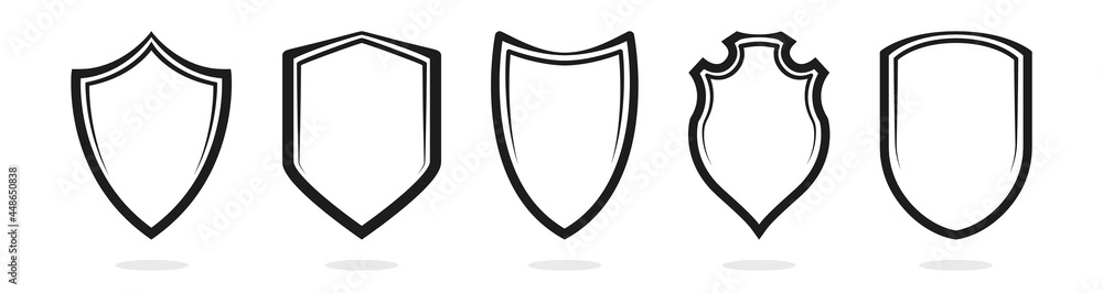 Protect shield black frame symbol icon vector illustration set - obrazy, fototapety, plakaty 