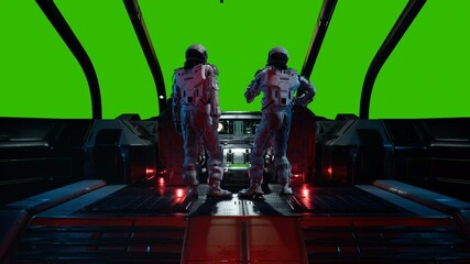 Wall Mural - astronauts sweep through the wormhole at warp speed in their spaceship. animation with green screen 