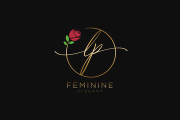 Wall Mural - initial LP Feminine logo beauty monogram and elegant logo design, handwriting logo of initial signature, wedding, fashion, floral and botanical with creative template.