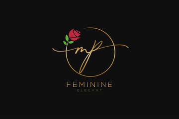 initial MP Feminine logo beauty monogram and elegant logo design, handwriting logo of initial signature, wedding, fashion, floral and botanical with creative template.