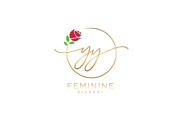 Wall Mural - initial YY Feminine logo beauty monogram and elegant logo design, handwriting logo of initial signature, wedding, fashion, floral and botanical with creative template.