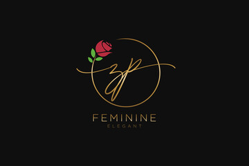 Wall Mural - initial ZP Feminine logo beauty monogram and elegant logo design, handwriting logo of initial signature, wedding, fashion, floral and botanical with creative template.