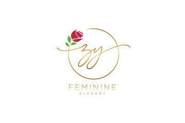 Wall Mural - initial ZY Feminine logo beauty monogram and elegant logo design, handwriting logo of initial signature, wedding, fashion, floral and botanical with creative template.