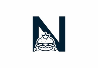 Wall Mural - Merger shape of N initial letter with burger and crown
