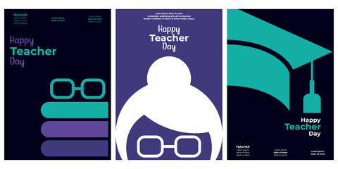 Wall Mural - Happy Teacher Day. Set of 3 simple Background Vector Illustration Flat Style. Suitable for poster, cover, web, social banner, or flyer