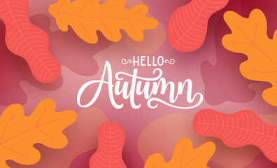 Wall Mural - autumn vector background design. hello autumn greeting text in empty space with seasonal maple and f