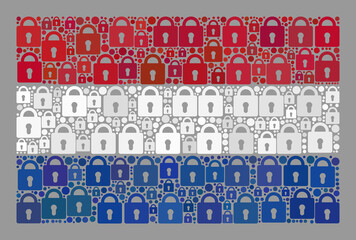 Mosaic guard Netherlands flag constructed with lock icons. Vector mosaic rectangular Netherlands flag designed for secret purposes. Designed for political and patriotic agitprop.