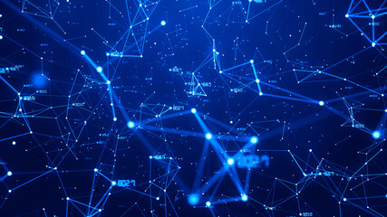 Wall Mural - Business digital data network connecting with number and line abstract background blue theme.