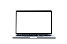 Modern Laptop Computer With Blank Screen Isolated On White Background.