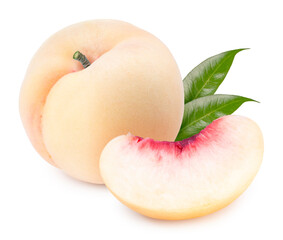 Fresh White Peach isolated on white background, Japanese White Peach fruits With clipping path.