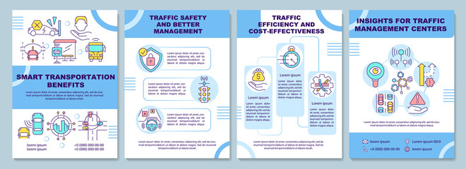 Smart transportation benefits brochure template. Flyer, booklet, leaflet print, cover design with linear icons. Vector layouts for presentation, annual reports, advertisement pages