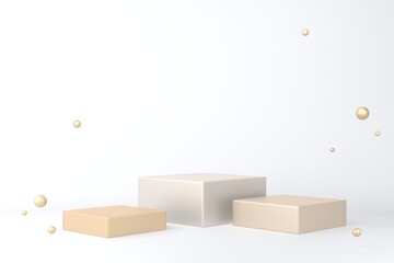 Wall Mural - Gold square pedestal or podium with pearls on white background for product demonstration.  3D rendering.