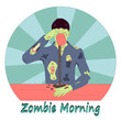 Coffee drinker zombie sticker. The zombie is trying to drink coffee is a symbol of sleepy people in the morning.