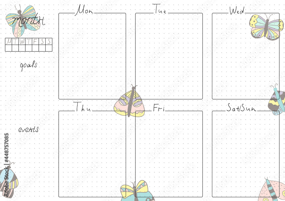 Printable A4 paper sheet, bullet journal page with hand drawn ...