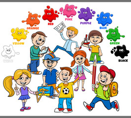 Wall Mural - basic colors for children with group of students