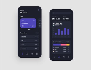 Wall Mural - mobile app interface design in dark colors with ui and ux elements. use design for web application o