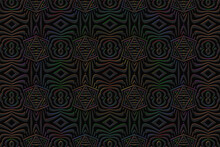 Geometric Volumetric Convex 3D Pattern For Wallpaper, Websites, Textiles. Embossed Creative Black Background In Eastern, Indian, Mexican, Aztec Style. Shiny Texture With Ethnic Ornament.