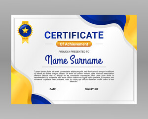 Wall Mural - Certificate Templates Vector of Achievement navy and Yellow Golden color. Elegant Diploma, Awards, Graduation Certificate templates.