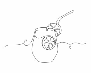 Wall Mural - Continuous one line drawing of summer lemonade summer drink concept.in silhouette on a white background. Linear stylized.Minimalist.