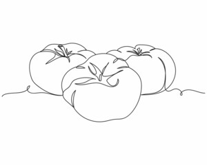 Continuous one line drawing of tomatoes in silhouette on a white background. Linear stylized.Minimalist.