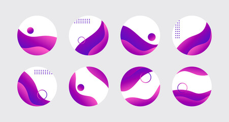 Wall Mural - purple liquid highlight story cover icons for social media. vector abstract circle trendy icons for 