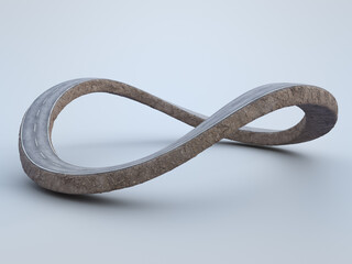 3d rendering of infinity symbol road in adventure route concept. earth land with asphalt driveway is