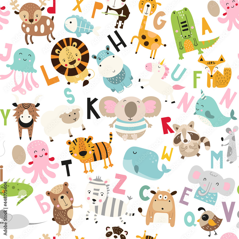 Animal alphabet seamless pattern kids print. wallpaper design for ...