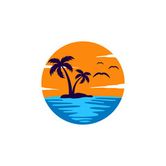 sunset beach logo icon design template vector