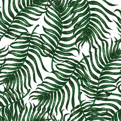  Vector seamless pattern with colorful illustration of tropical palm leaves. For wallpaper, textile print, pattern fills, web page, surface textures, wrapping paper, design of presentation