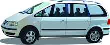 Vector Drawing As A Photo Of A Gray Car. Family Car. Vector Illustration.