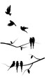 Flying bird silhouette and birds on a tree illustration, vector. Scandinavian minimalist poster design. Modern wall art design, artwork. Beautiful painting design. Home decoration