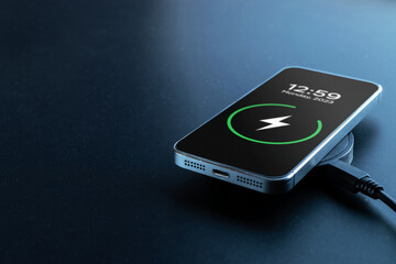 Phone charge. Mobile cell phone charge battery from wireless smart charger. Modern technology, portable fast charger.