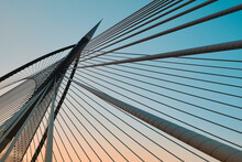 Low Angle View Of A Cable Bridge Against Sky