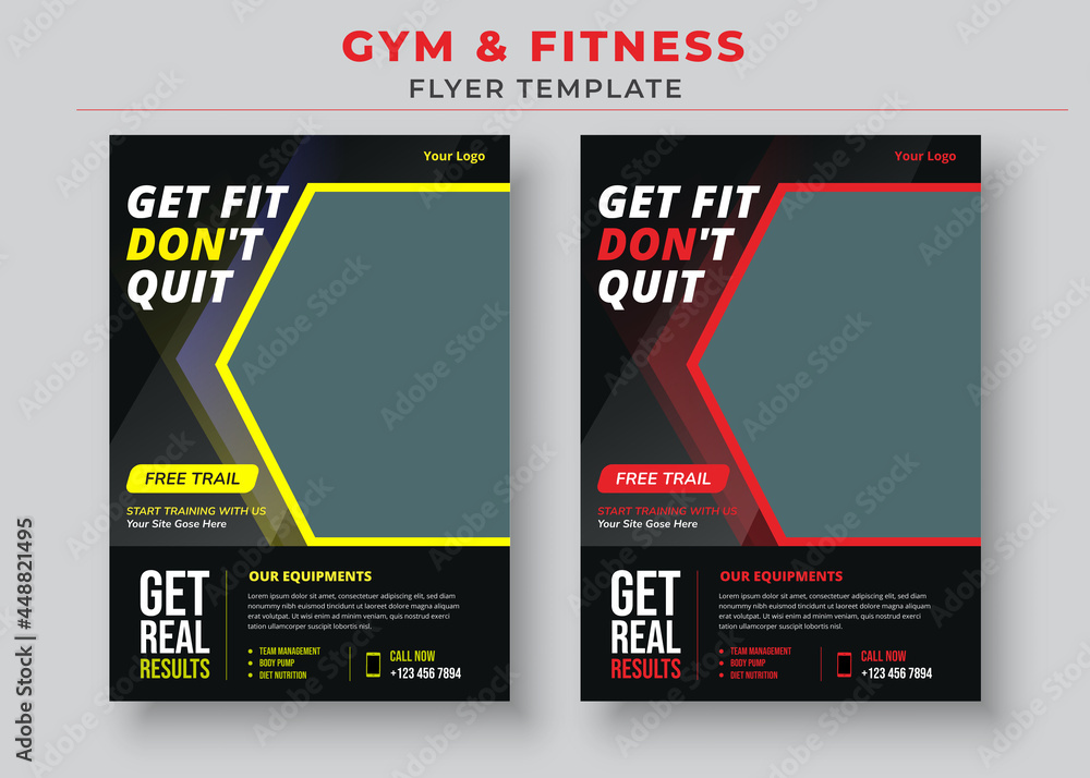 Get fit dont quit gym flyer, Gym Fitness Flyer Template Stock Vector ...