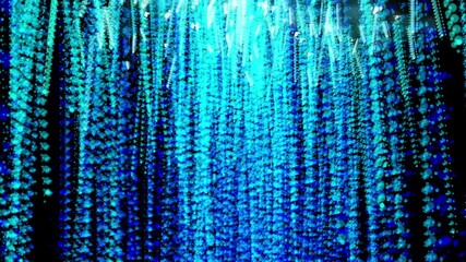 Wall Mural - an abstract stream of blue and green particles similar to snowflakes in neon light rays. elegant sno