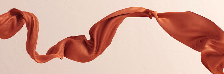 Wall Mural - Sienna scarf in the wind, isolated dynamic fabric, fly cloth 3d rendering