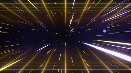 Wall Mural - Hyperspace jump in outer space with a grid. The speed of light. Light from the stars passing by. 3d animation of a seamless loop.