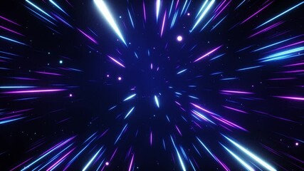 Wall Mural - Hyperspace jump in outer space. The speed of light. Light from the stars passing by. 3d animation of a seamless loop.