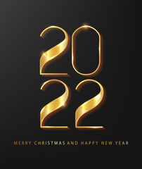 Wall Mural - Happy New 2022 Year. Holiday vector illustration of golden numbers 2022. Elegant festive poster or banner design.Minimalistic template