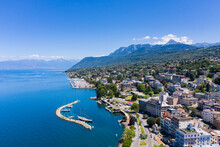Aerial View Of Evian (Evian-Les-Bains) City In Haute-Savoie In France