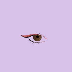 Dark brown female eye vector illustration on lilac background 