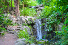 Multilevel Artificial Waterfall In Rockery Park