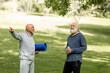 © McKinsey Jordan/Stocksy - Older Men Chat After a Yoga Class in the Park